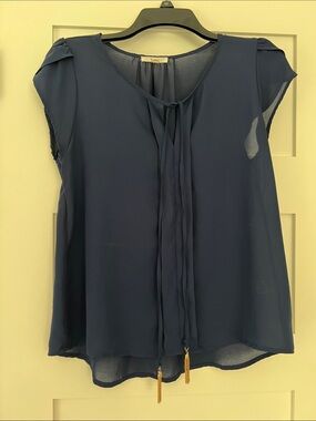 Navy Tie-Front Cap Sleeve Blouse